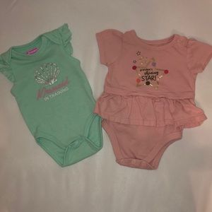 Onesies, teal green, dusty rose pink, Mermaid Star
